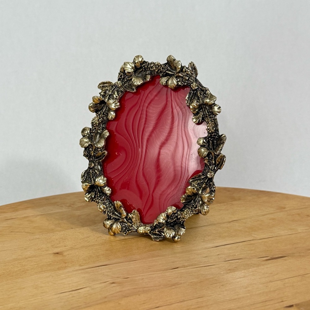 Gresco Brass Goldtone Ornate Hibiscus Flowers Metal Oval Frame Victorian Style